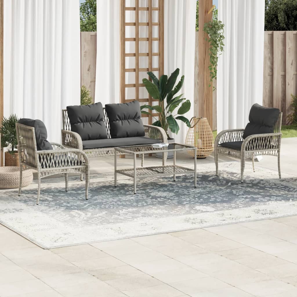 Set Divano da Giardino 4pz con Cuscini Grigio Chiaro Polyrattan 368732