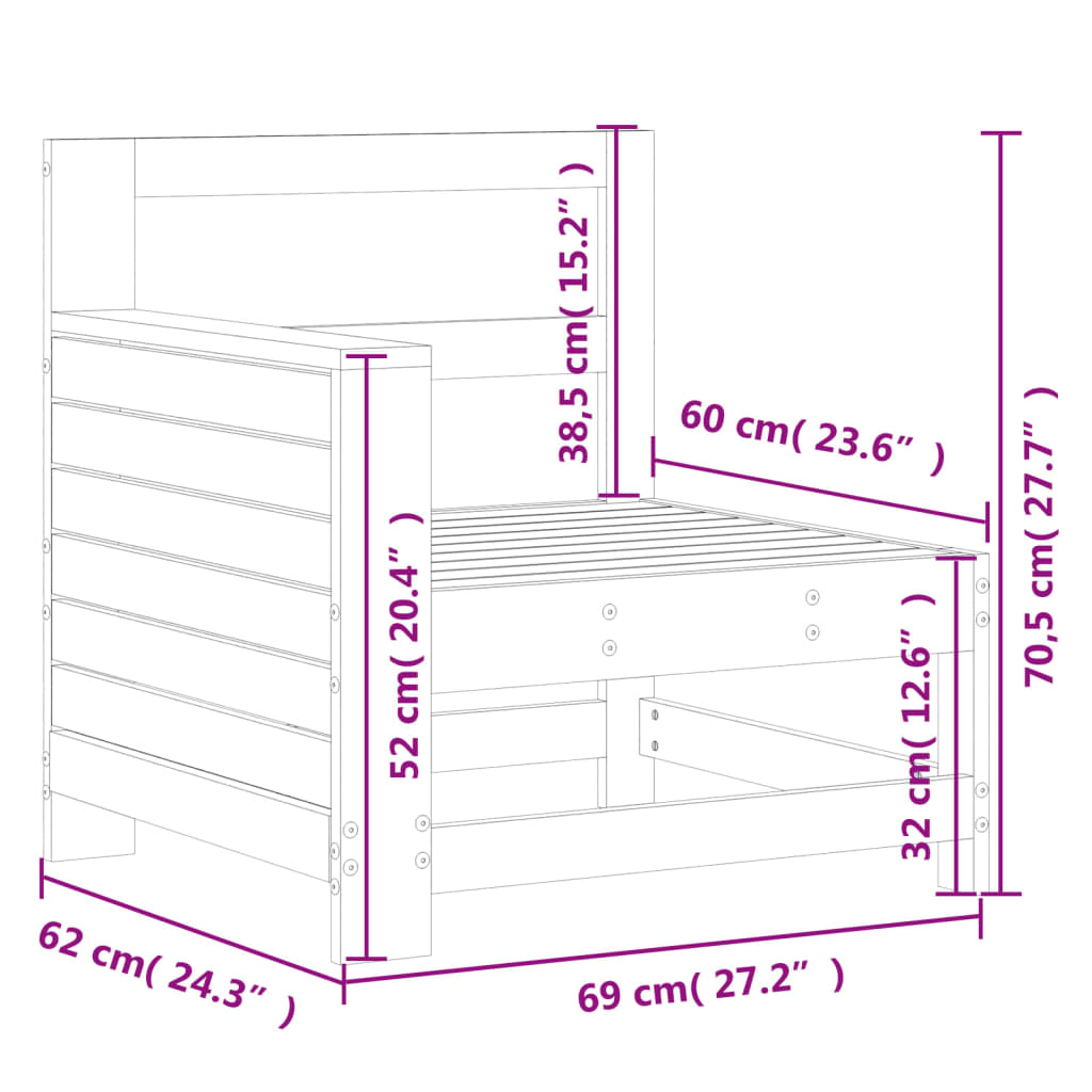 Divano senza Braccioli Giardino 69x62x70,5 cm Massello Douglas 844886