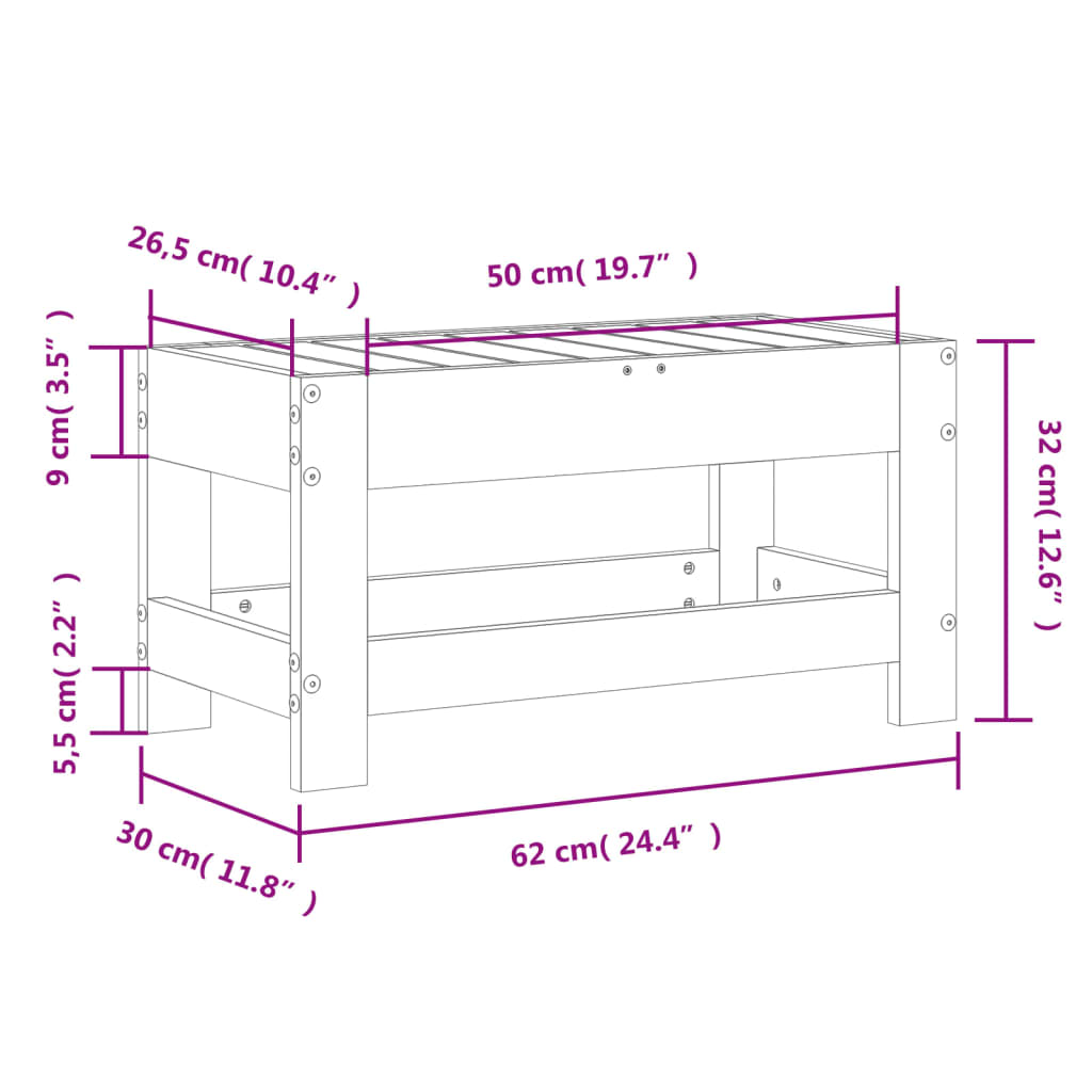 Poggiapiedi da Giardino 62x30x32cm in Legno Massello di Douglas 844896