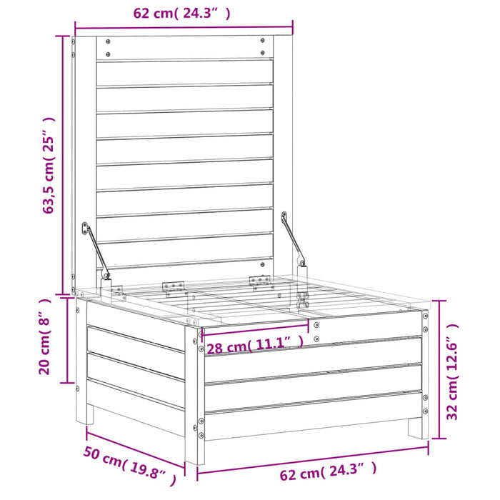 Poggiapiedi Giardino Bianco 62x63,5x32 cm Legno Massello Pino 844899