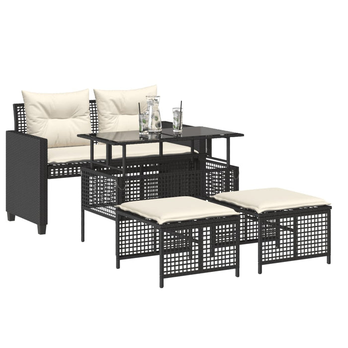 Set Divani da Giardino 4 pz con Cuscini Nero Polyrattan Vetrocod mxl 116446