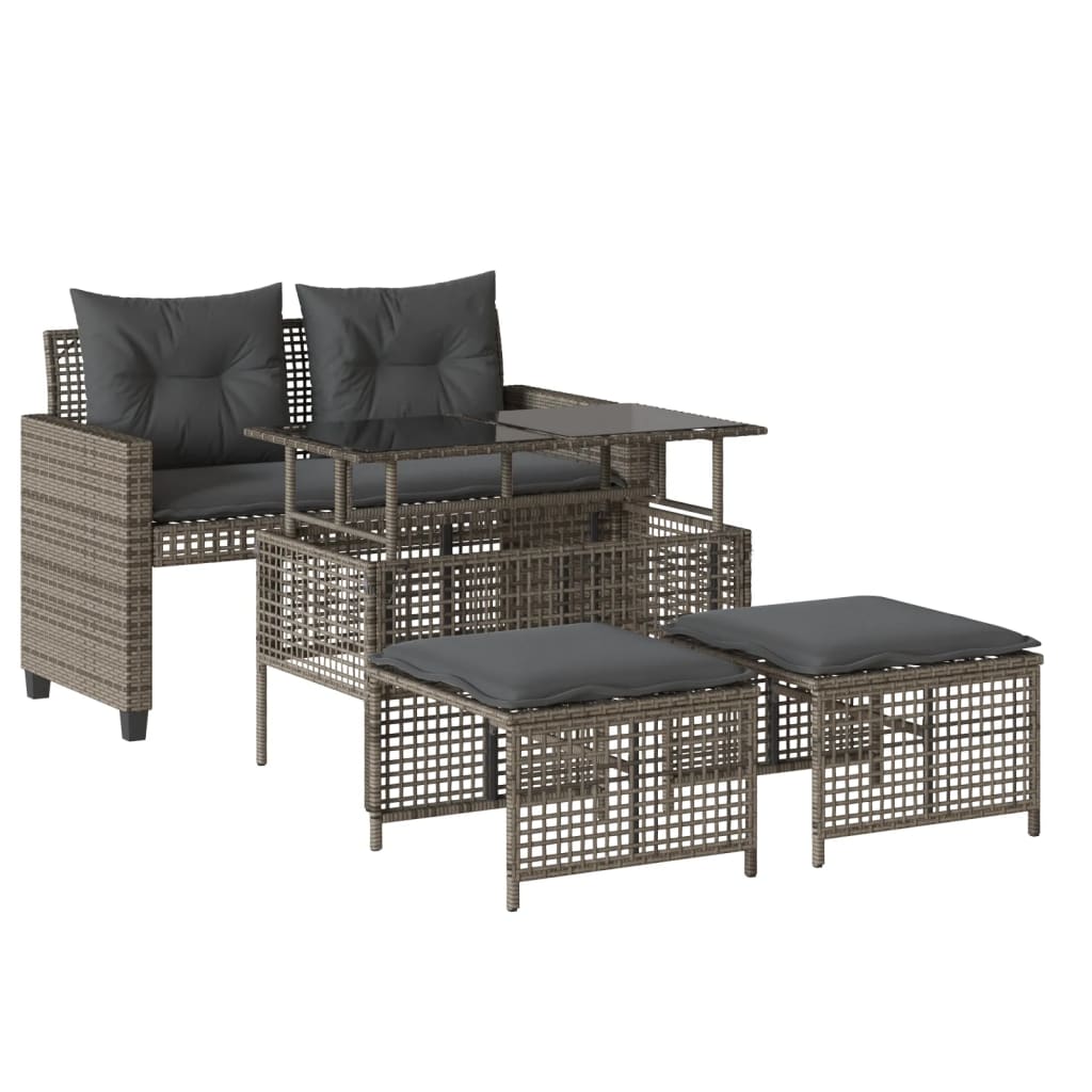 Set Divani da Giardino 4 pz con Cuscini Grigio Polyrattan Vetro 368136