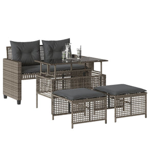 Set Divani da Giardino 4 pz con Cuscini Grigio Polyrattan Vetro 368136