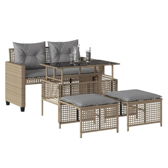 Set Divano da Giardino 4 pz con Cuscini Beige Polyrattan Vetrocod mxl 92863