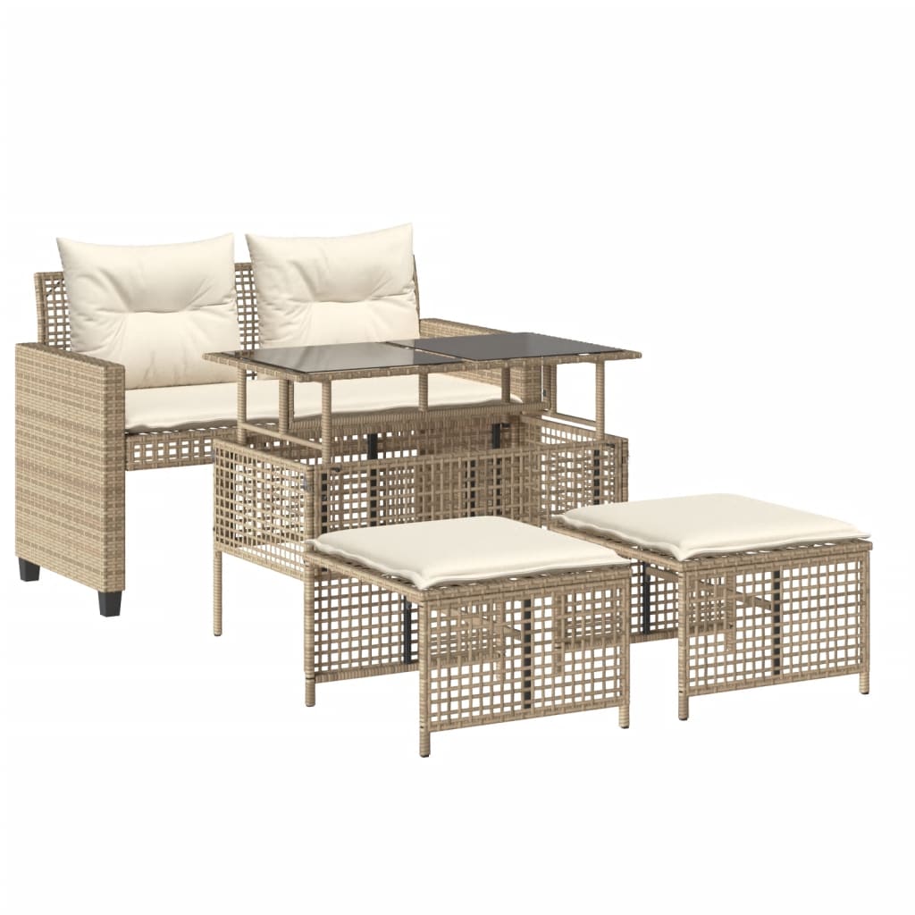 Set Divano da Giardino 4 pz con Cuscini Beige Polyrattan Vetro 368138