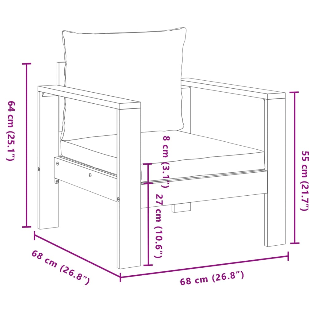 Sedia da Giardino con Cuscini in Legno Massello di Acacia 367621