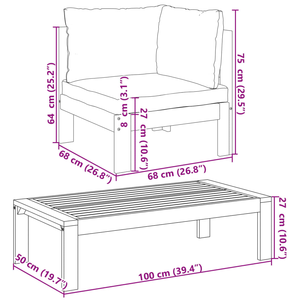 Set Divani da Giardino 2pz con Cuscini Legno Massello di Acacia 367632