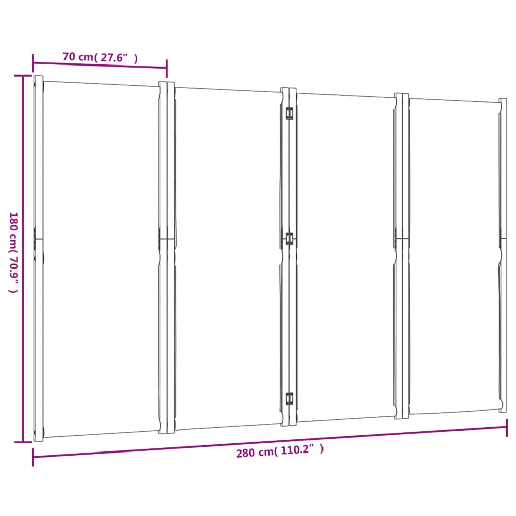 Divisorio a 4 Pannelli Grigio Chiaro 280x180 cm 4003356