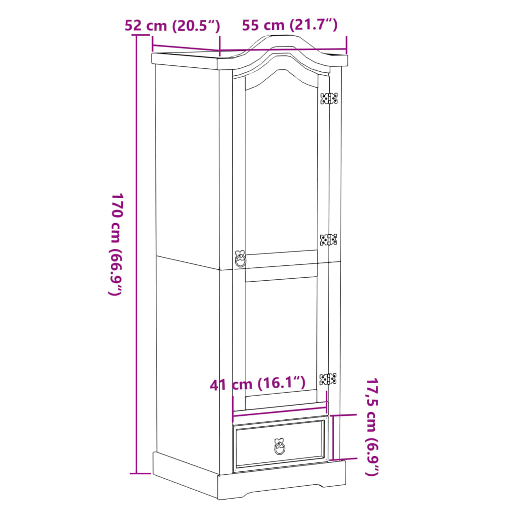 Armadio Corona 55x52x170 cm in Legno Massello di Pino 4002765