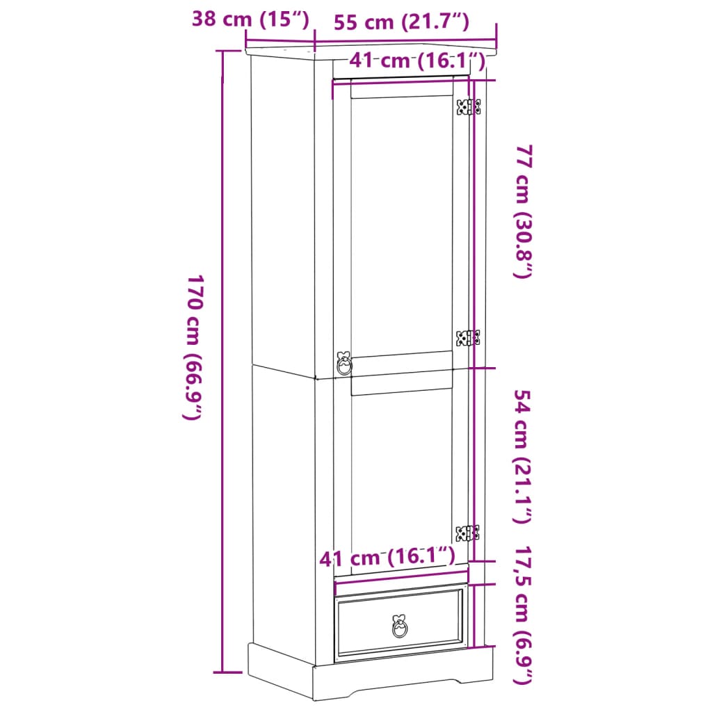 Armadio Corona 55x38x170 cm in Legno Massello di Pino 4002767