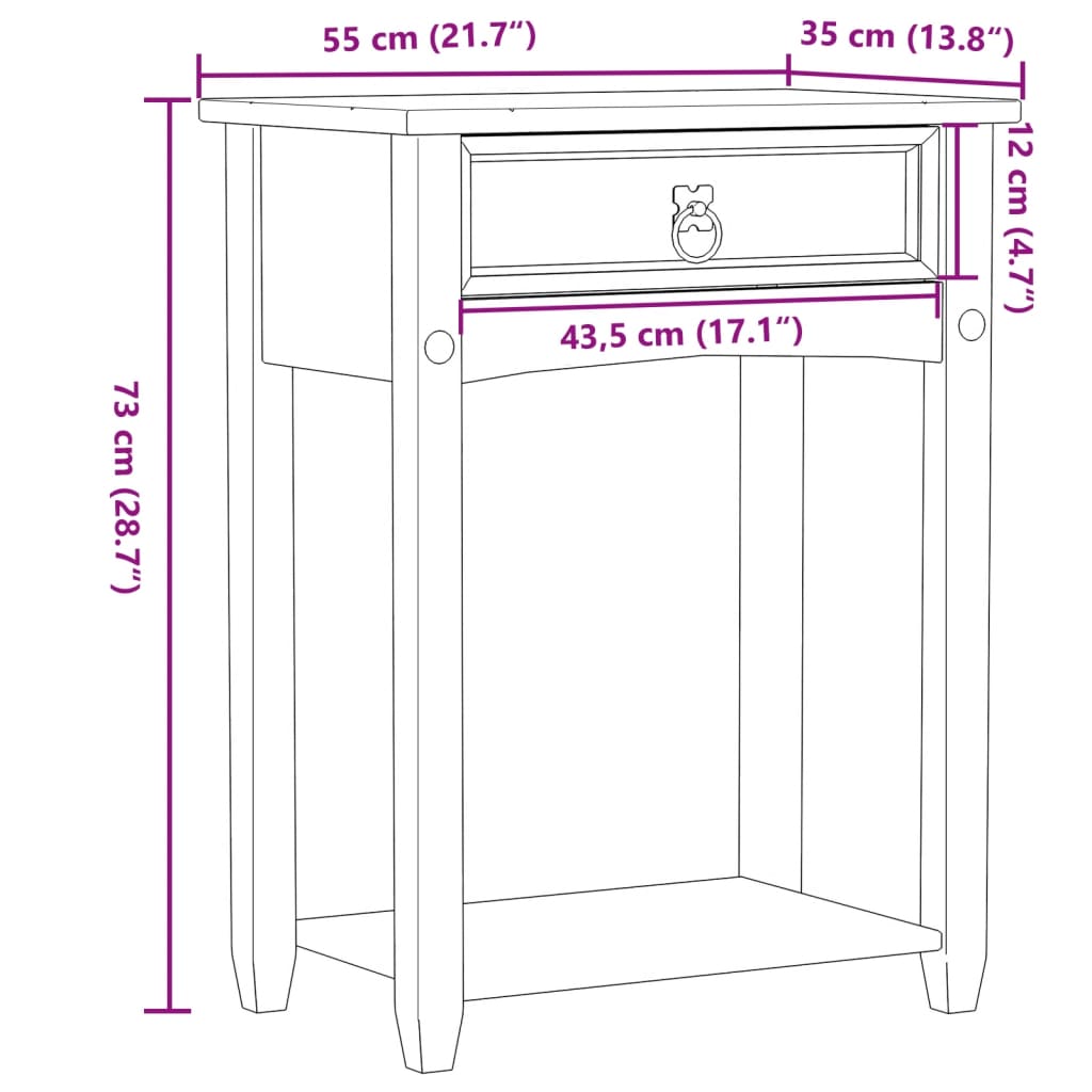 Tavolino Consolle Corona 55x35x73 cm in Legno Massello di Pino 4002774