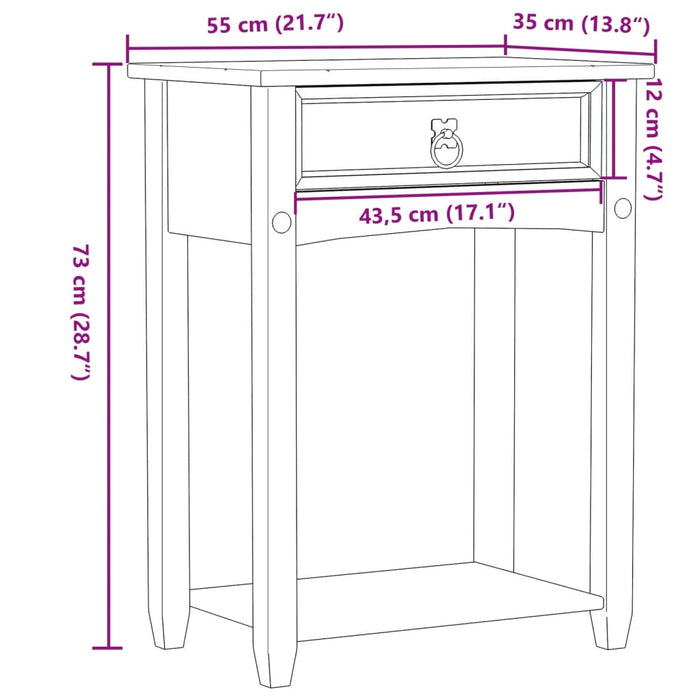 Tavolino Consolle Corona 55x35x73 cm in Legno Massello di Pino 4002774