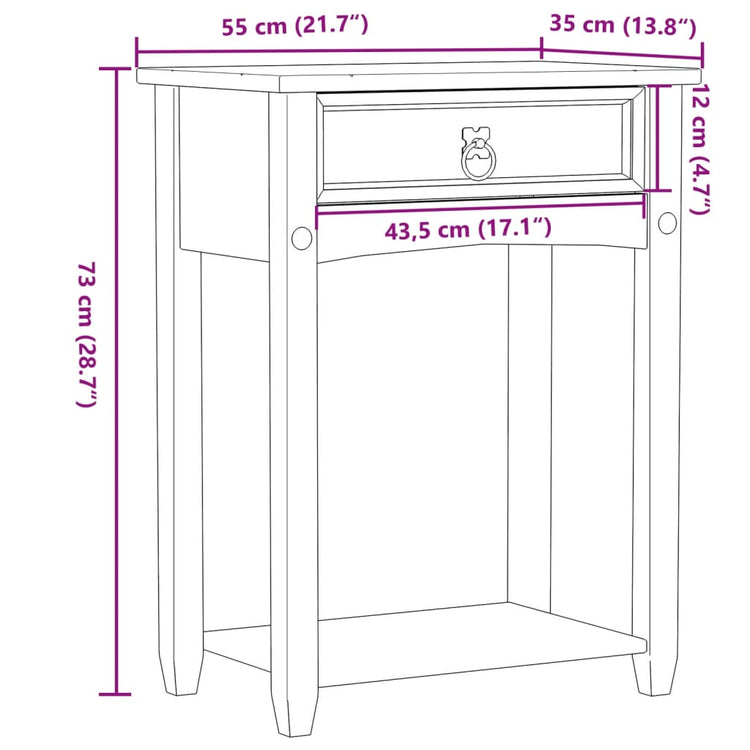 Tavolino Consolle Corona 55x35x73 cm in Legno Massello di Pino 4002774