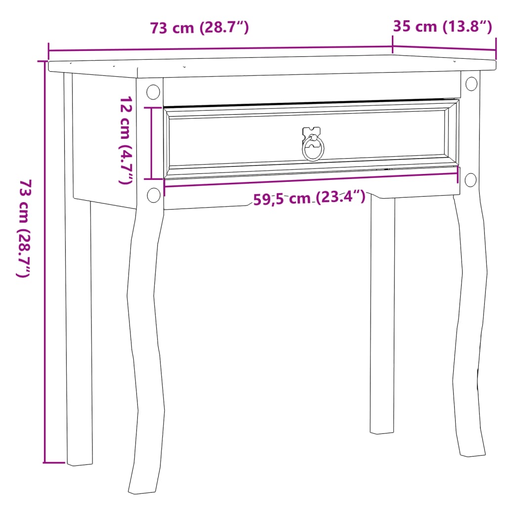 Tavolino Consolle Corona 73x35x73 cm in Legno Massello di Pino 4002776