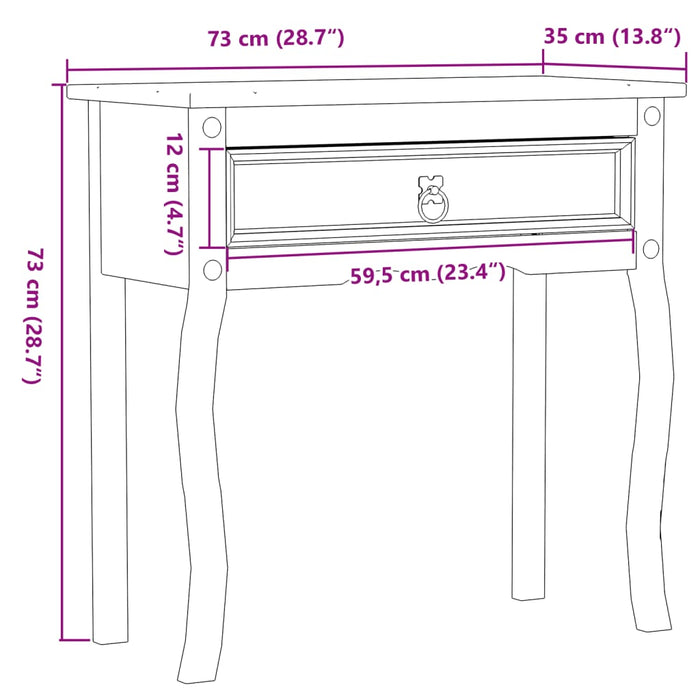 Tavolino Consolle Corona 73x35x73 cm in Legno Massello di Pino 4002776