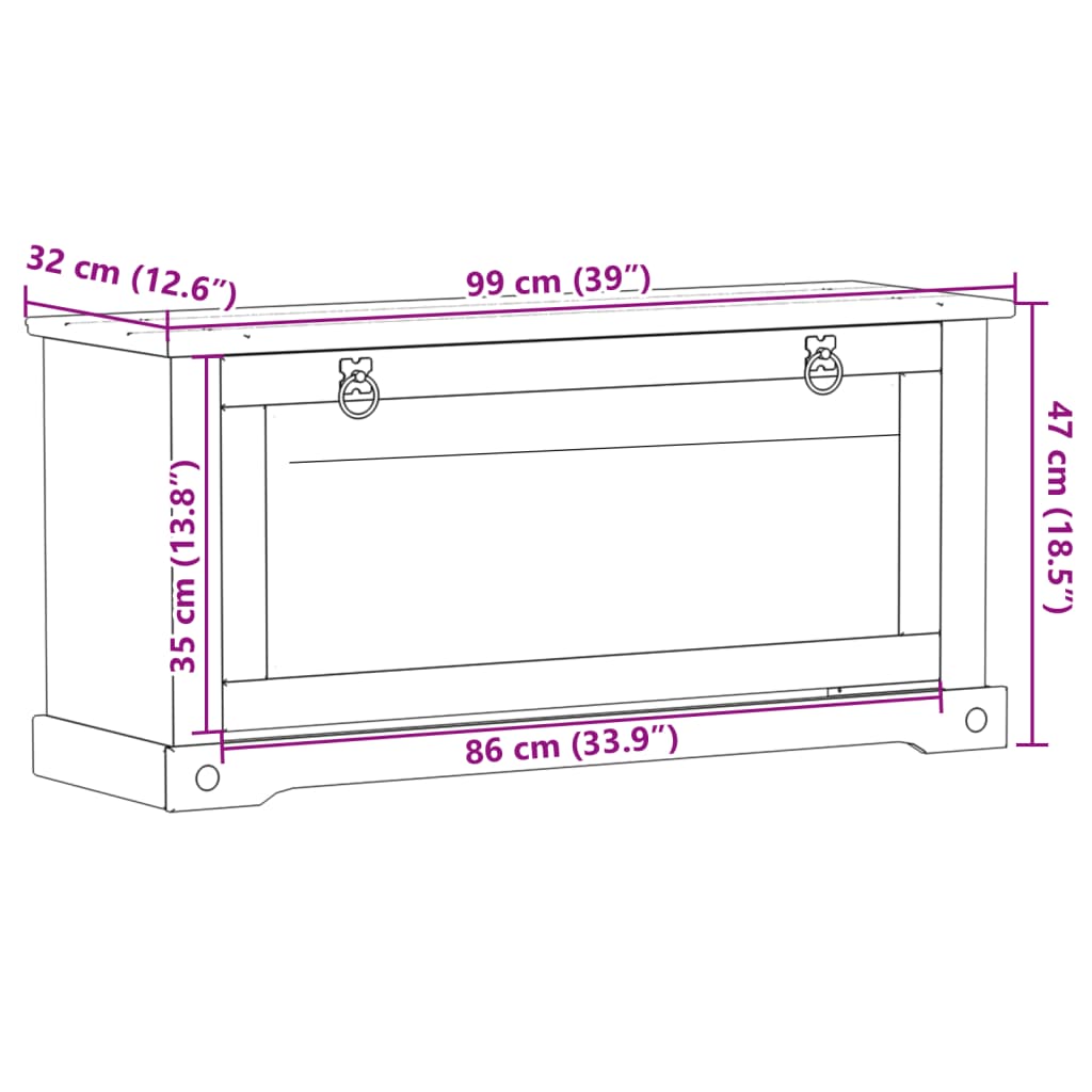 Scarpiera Corona 99x32x47 cm in Legno Massello di Pino 4002784