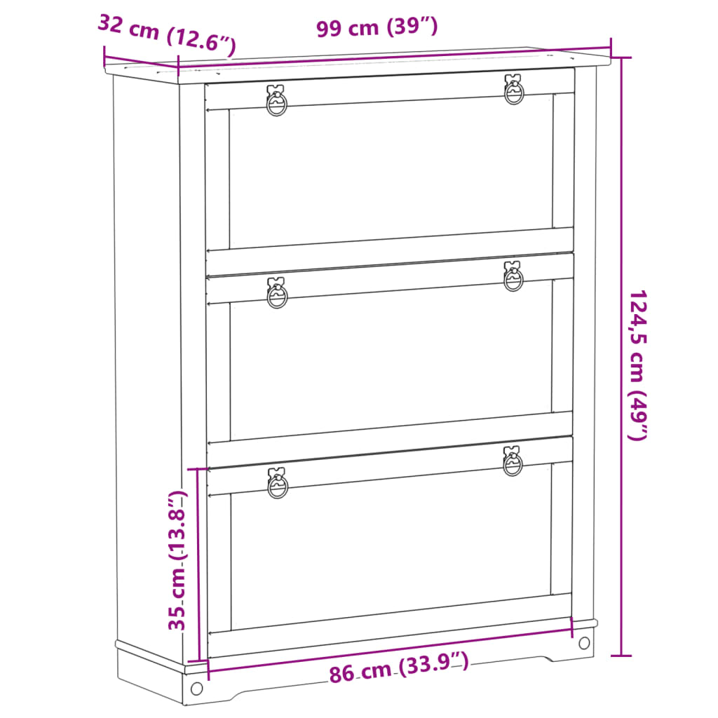 Scarpiera Corona 99x32x124,5 cm in Legno Massello di Pino 4002786