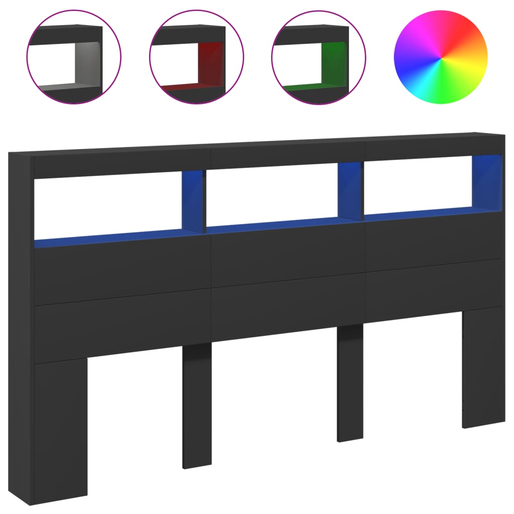 Testiera con Contenitore a LED Nera 180x17x102 cm 839211