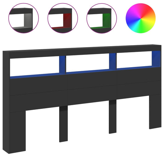 Testiera con Contenitore a LED Nera 200x17x102 cm 839218