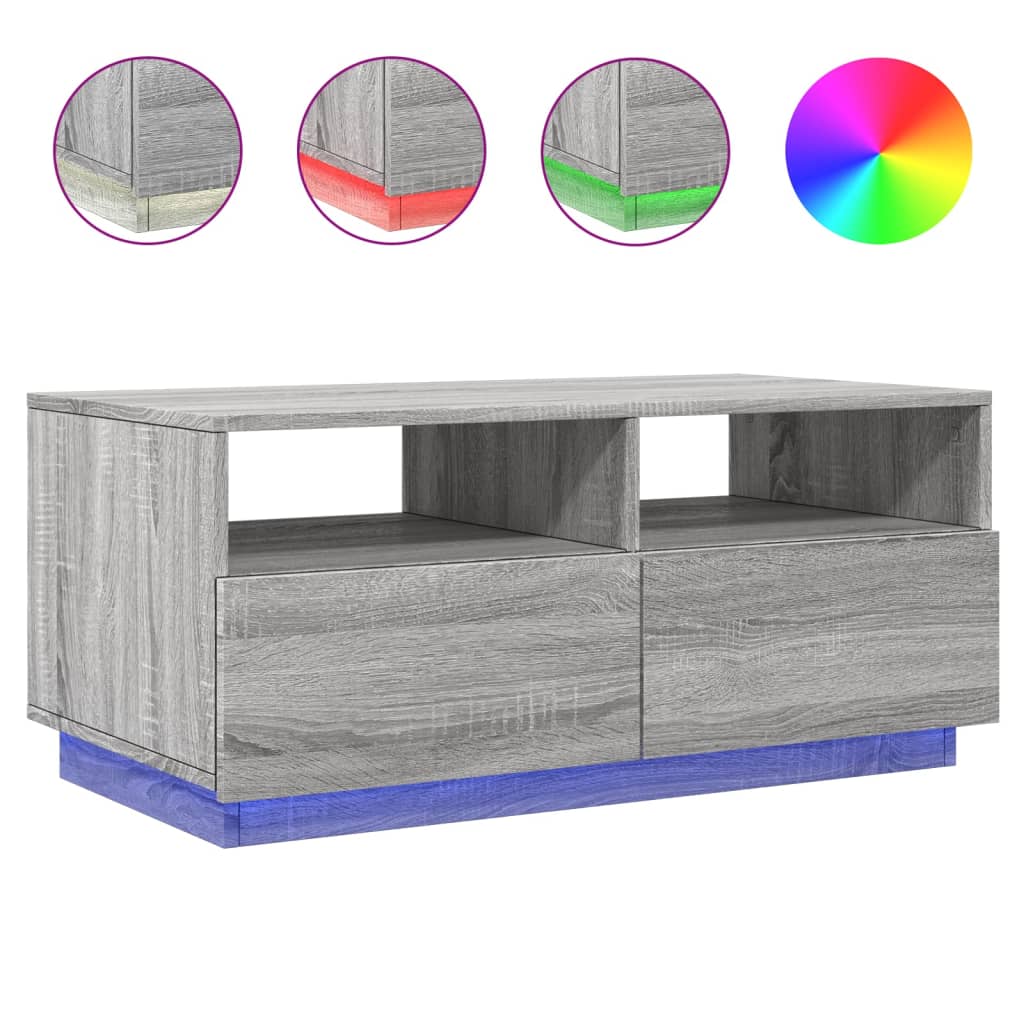 Tavolino da Soggiorno con Luci LED Grigio Sonoma 90x49x40 cmcod mxl 90142