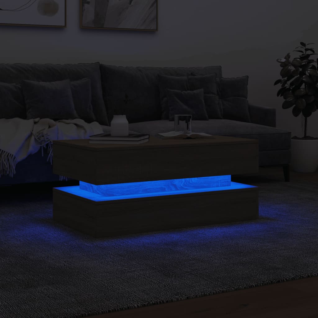 Tavolino da Soggiorno con Luci LED Rovere Sonoma 90x50x40 cm 839863