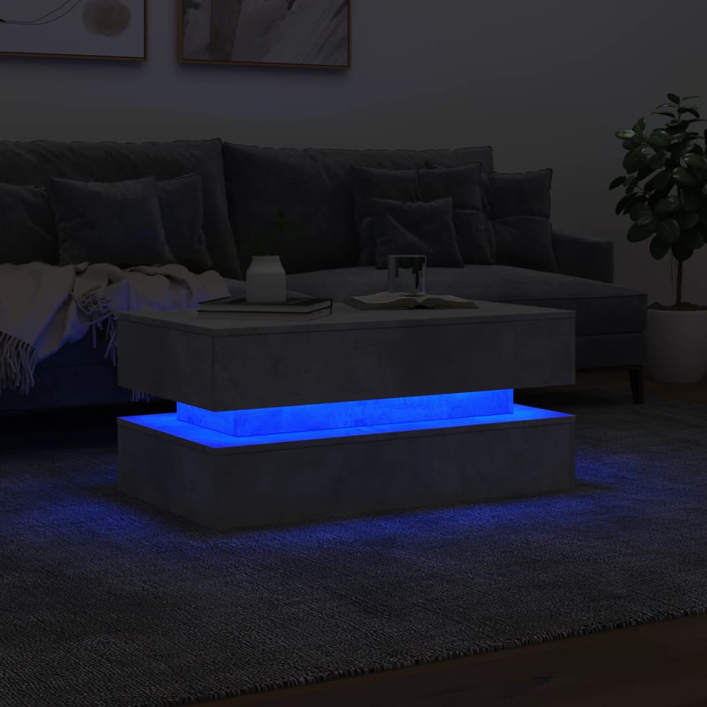 Tavolino da Soggiorno con Luci LED Grigio Cemento 90x50x40 cm 839864