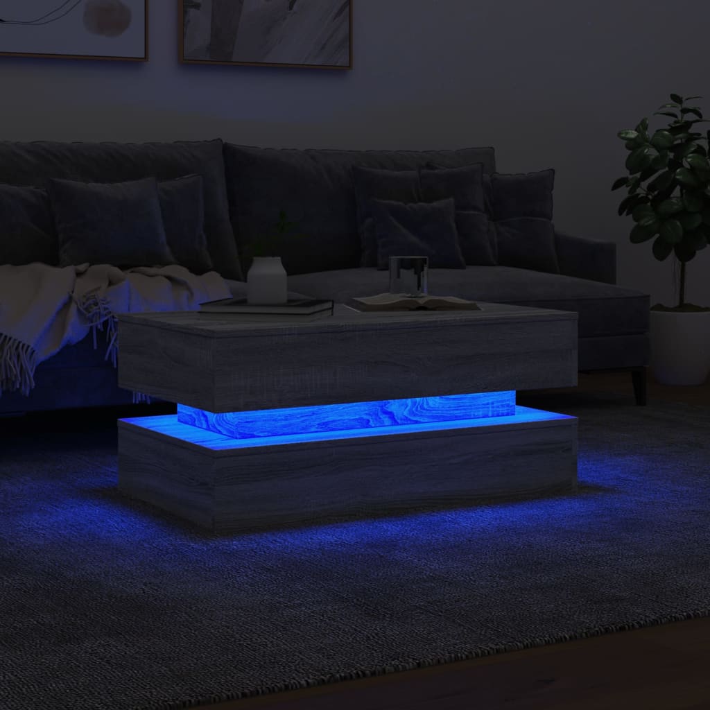 Tavolino da Soggiorno con Luci LED Grigio Sonoma 90x50x40 cm 839866