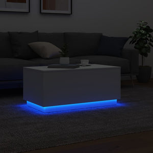 Tavolino da Soggiorno con Luci LED Bianco 90x50x40 cm 839875