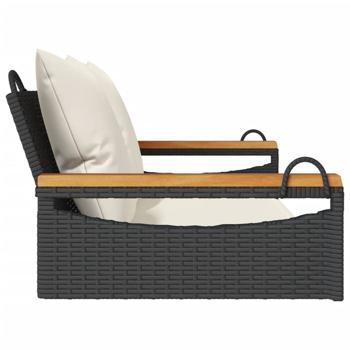 Panchina a Dondolo con Cuscini Nera 109x62x40 cm in Polyrattan 368146