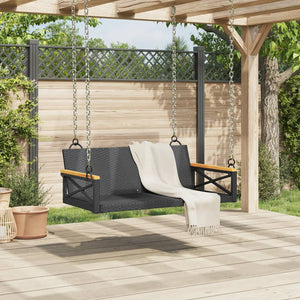 Panchina a Dondolo Nera 109x62x40 cm in Polyrattan 368152