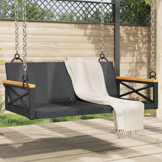 Panchina a Dondolo Nera 109x62x40 cm in Polyrattan 368152