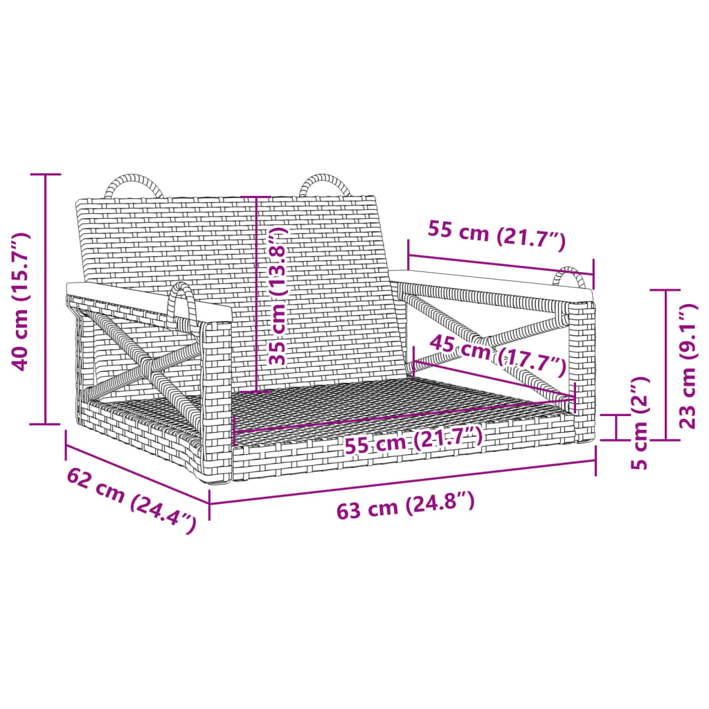 Panchina a Dondolo Nera 63x62x40 cm in Polyrattan 368170