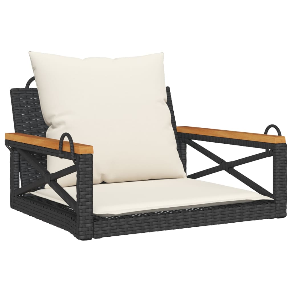 Panchina a Dondolo con Cuscini Nera 63x62x40 cm in Polyrattan 368173