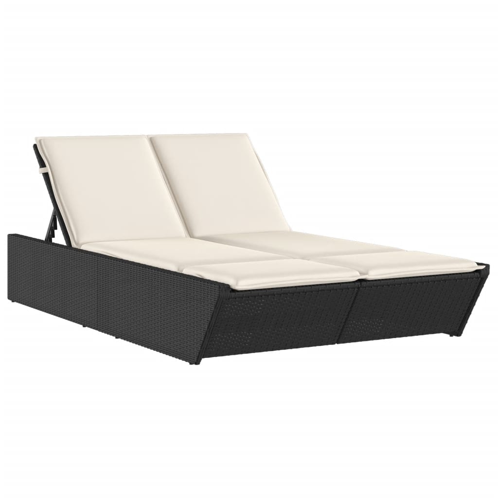 Lettino Prendisole Doppio con Cuscini Nero in Polyrattan 368179