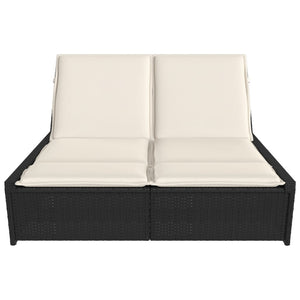 Lettino Prendisole Doppio con Cuscini Nero in Polyrattan 368179