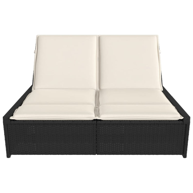 Lettino Prendisole Doppio con Cuscini Nero in Polyrattan 368179