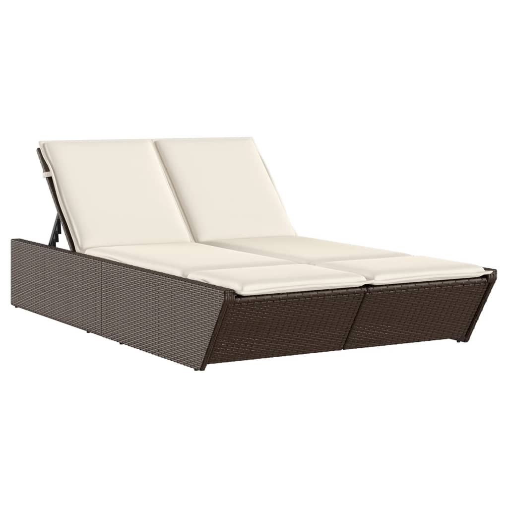 Lettino Prendisole con Cuscini Marrone in Polyrattan 368180