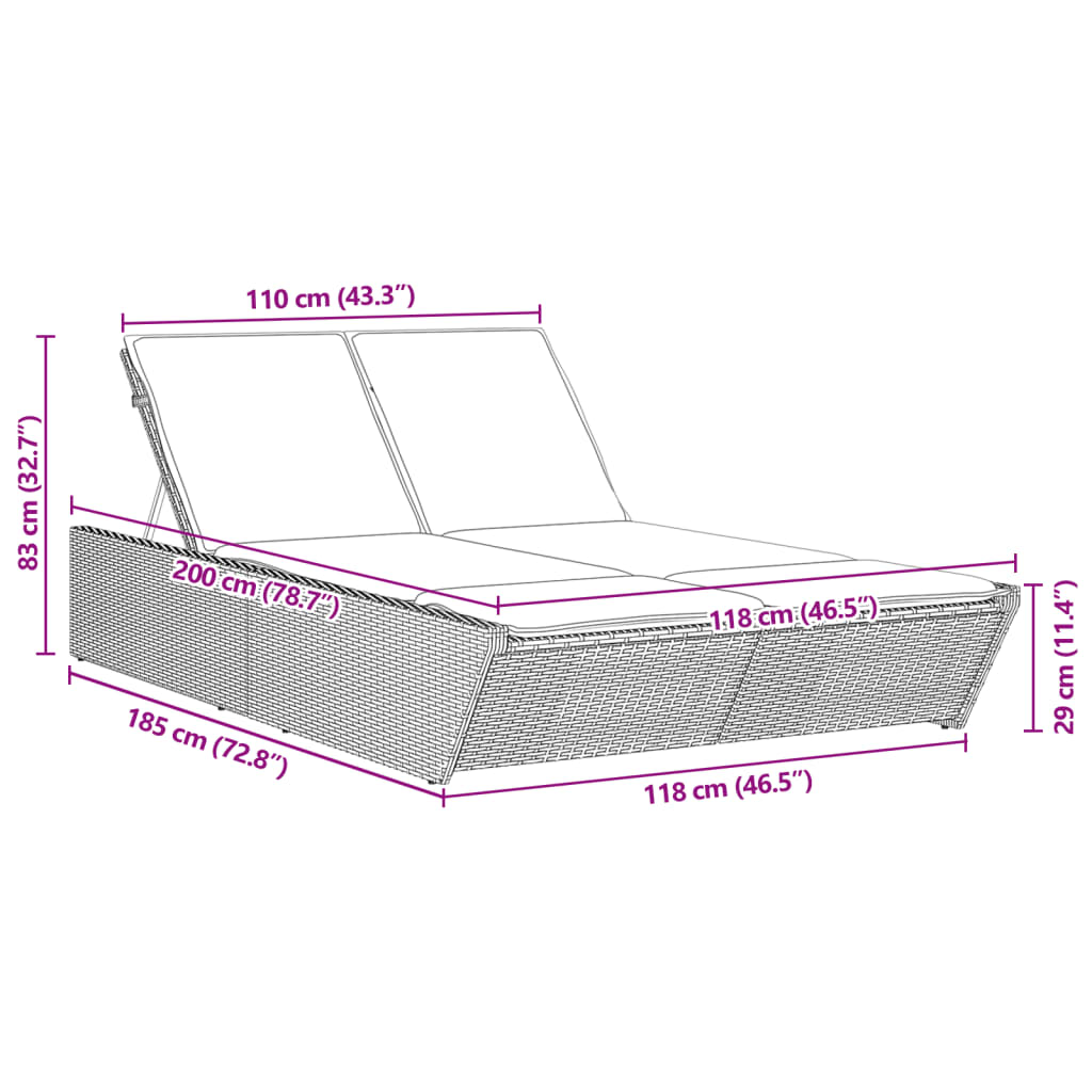 Lettino Prendisole con Cuscini Marrone in Polyrattan 368180