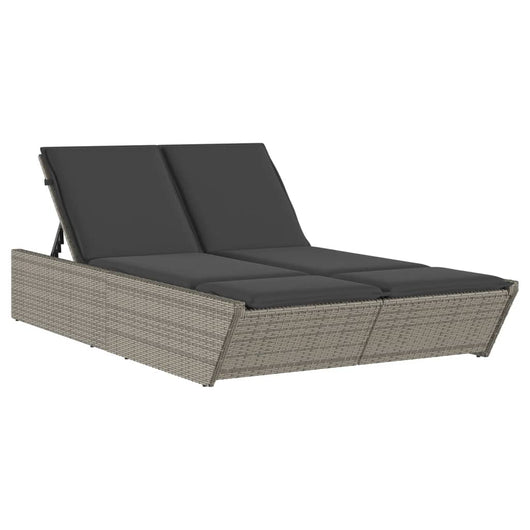 Lettino Prendisole Doppio con Cuscini Grigio in Polyrattan 368181