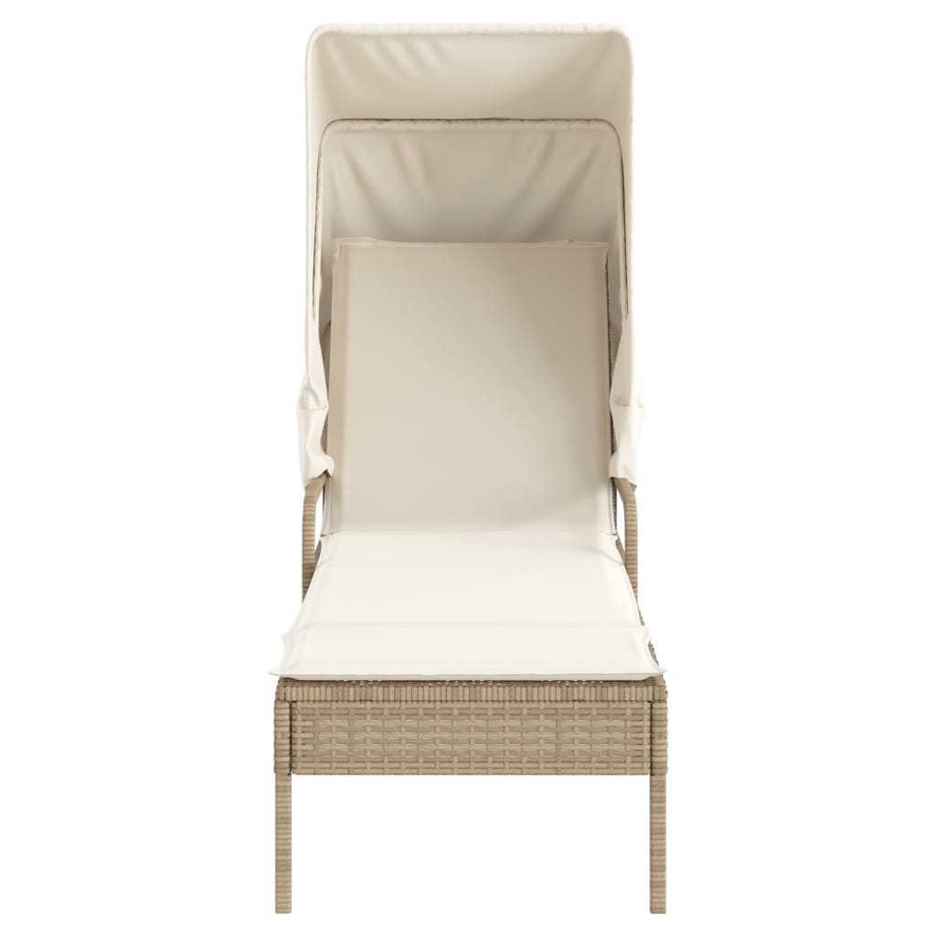 Lettino Prendisole con Baldacchino e Tavolino Beige Polyrattan 368201