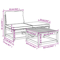 Set Mobili da Giardino 3pz con Cuscini Legno Massello di Acacia 366497