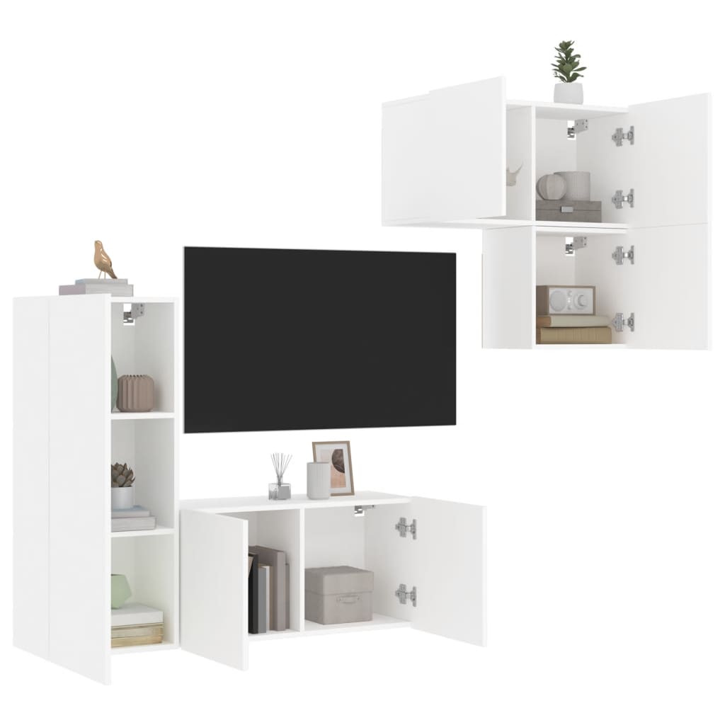 Mobili TV a Muro 4pz Bianchi in Legno Multistrato 3216428