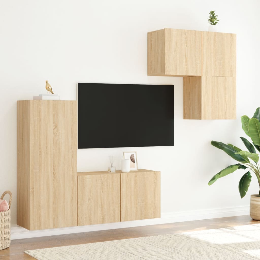 Mobili TV a Muro 4pz Rovere Sonoma in Legno Multistratocod mxl 86233