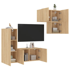 Mobili TV a Muro 4pz Rovere Sonoma in Legno Multistratocod mxl 86233