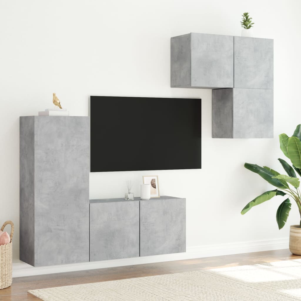 Mobili TV a Muro con LED 4pz Grigio Cemento Legno Multistrato 3216431