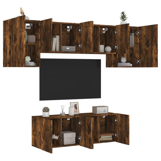 Mobili TV a Muro 6pz Rovere Fumo in Legno Multistratocod mxl 134219