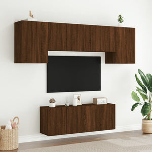 Mobili TV a Muro 6pz Rovere Marrone in Legno Multistrato 3216445