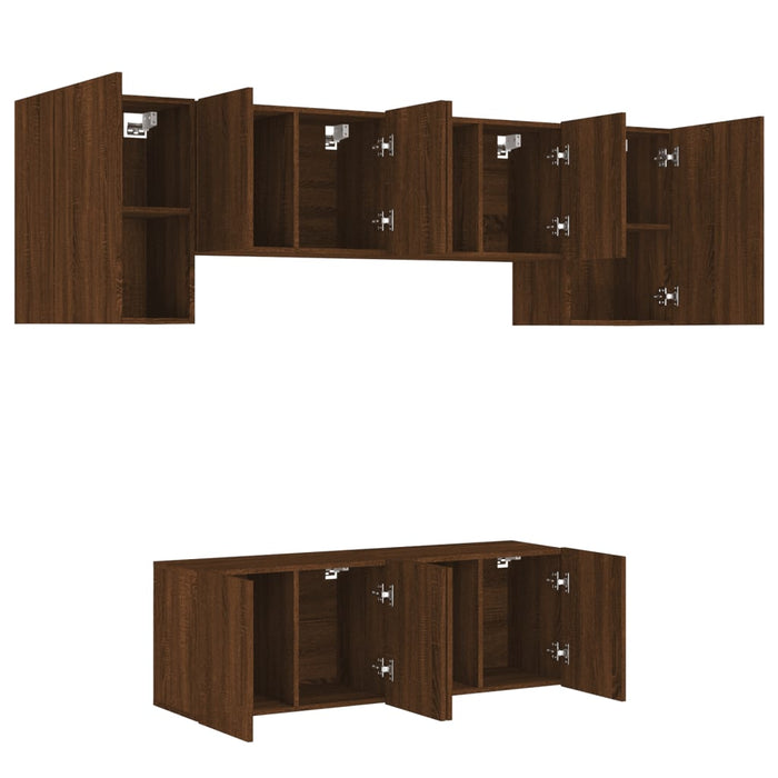 Mobili TV a Muro 6pz Rovere Marrone in Legno Multistrato 3216445