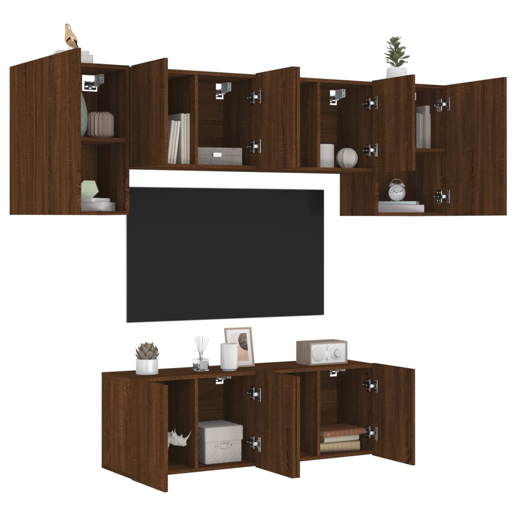 Mobili TV a Muro 6pz Rovere Marrone in Legno Multistrato 3216445