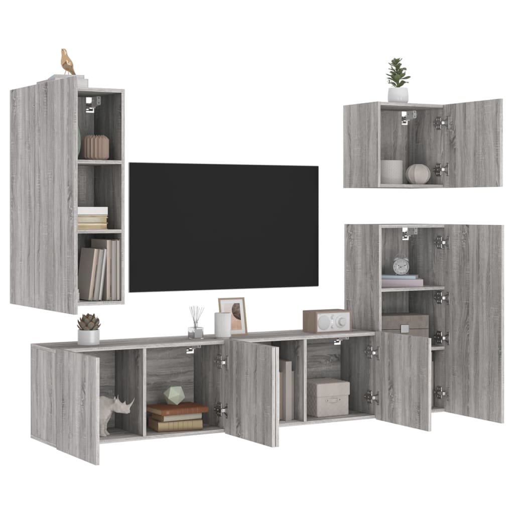 Mobili TV a Muro 5pz Grigio Sonoma in Legno Multistratocod mxl 86353